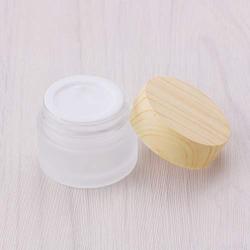 Lurrose Travel Cream Jars Environmental Bamboo Lid Frosted Glass Bottle Cream Jars Travel Bottle Empty Cosmetic Container Pot with Inner Liner 5pcs