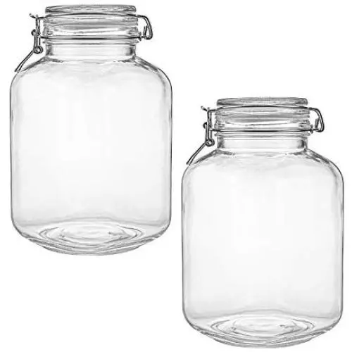 Bouteilles en verre carrées de 3 litres Kingrol avec couvercle étanche, bocaux de rangement à large goulot, 2 pack Bouteilles en verre carrées de 3 litres Kingrol avec couvercle étanche, bocaux de rangement à large goulot, 2 pack