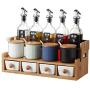 Multi-purpose Ceramic Spice Jar Set, Nordic Kitchen Condiment Jar Set With Seasoning Rack Wood Lids Spoon Household Spice Storage Canister-b