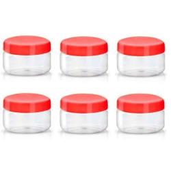 Pack of 6, 50ml Sunpet Small Red Top Plastic Food Storage Canisters