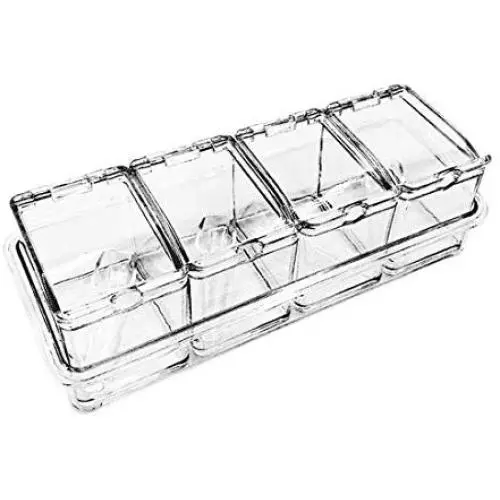 Drenky Seasoning Box 4 Piece Acrylic Seasoning Box with Spoons, Storage Container Condiment Jars Drenky Seasoning Box 4 Piece Acrylic Seasoning Box with Spoons, Storage Container Condiment Jars
