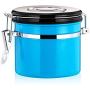 joyMerit Stainless Steel Airtight Canister with Co2 Vent Valve＆ Date Tracker Wheel and Locking Clamp for Kitchen, Coffee Ground Vault Jar, Blue, 27-ounce