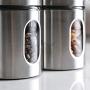 Brushed Stainless Steel and Glass Canister with Window, 5&quotH & 21OZ Set of 3