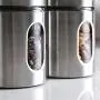 Brushed Stainless Steel and Glass Canister with Window, 5"H & 21OZ Set of 3 Brushed Stainless Steel and Glass Canister with Window, 5"H & 21OZ Set of 3
