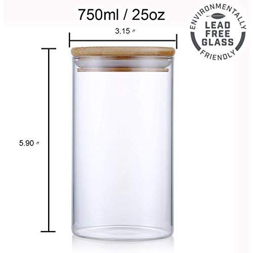 Glass Storage Jar Airtight Food Storage Canisters Set of 3 Glass Coffee Jar Kitchen Food Storage Container with Bamboo Lid for Serving Tea, Coffee, Spice and More (650ML)