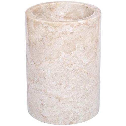 Creative Home 74075 Natural Marble Multi-Functional Tool Crock Utensil Holder, 5" Diam. x 7" H, Champagne(Beige)