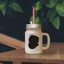 Red Scotish Fold Cat Head Silhouette Frosted Glass Mason Jar With Straw