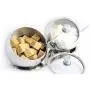 OneUp Kitchen Sugar Bowl Set with Lid Spoon and Tray for Tea and Coffee Stainless Steel Storage Container Condiment Pot Vintage Candy Jar OneUp Kitchen Sugar Bowl Set with Lid Spoon and Tray for Tea and Coffee Stainless Steel Storage Container Condiment Pot Vintage Candy Jar
