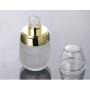 2PCS 30ml/1oz Upscale Empty Refillable Frosted Glass Pump Press Bottle Cosmetic Container Packing Jar Vial Holder Pot with Clear Cap for Lotion Emulsion Facial Essence Golden Edge