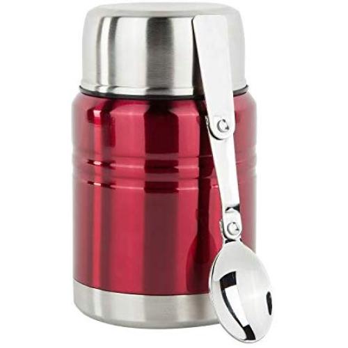 Insulated Food Thermos & Meal Container with Collapsible Spoon (16 oz.) Stainless-Steel Food Jar Hot and Cold Storage | Soup, Coffee, Water, Liquids | Airtight, Leakproof Seal,Red
