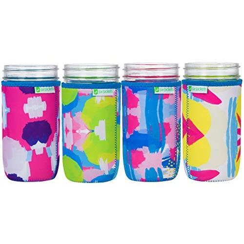 JarJackets Neoprene Mason Jar Protector Sleeve - Fits 24oz (1.5 pint) Jars (4, Multicolor)