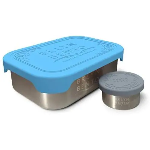 Edelstahltopf & Würgeteichbehälter mit Silikondeckel | Lunchbox | Bento Box | Stapelbare Lagerbox | Portionskontrolle für Snacks & Dressings | 2er Set/Blau