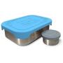Stainless Steel Food Container & Condiment Holder | Leak Proof Silicone Lid | Metal Lunch Box | Bento Box | Nesting Storage | Portion Control Snacks Dressings | Baby Kids Adults [2 PCS Set/Blue]