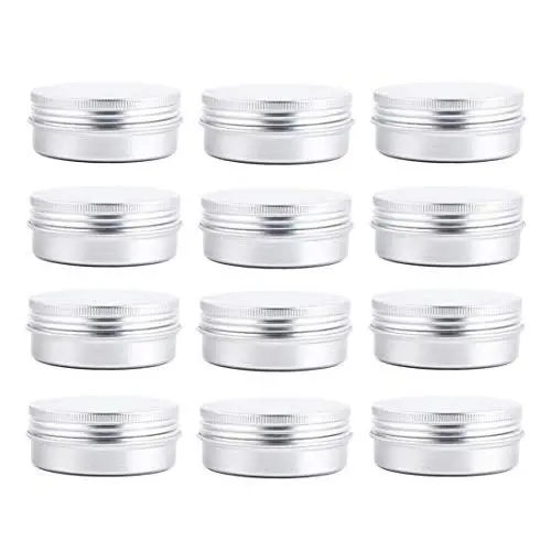 12Pcs 60ml/2oz Empty Silver Aluminum Tin Cans Round Metal Cosmetic Sample Jars Storage Containers with Twist Screw Top Lid Travel Tins for Tea Spices Eye Shadow Lip Balms Cream Candle Crafts Jewelry