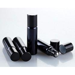 6PCS 5ml Upscale Glass Roll-on Bottles with Lid and Stainless Steel Roller Ball Empty Refillable Essential Oil Perfume liquids Roller Bottles Vial Portable Container Pot Jar (black)