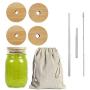 Mason Jar Lids with Straw Hole Kits, Reusable Bamboo Mason Jar Lids for Regular Mouth Mason Jar with 2 Reusable Stainless Steel Straw (86mm/Wide)