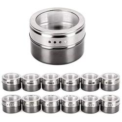 LIUCS 12pcs Magnetic Visible Stainless Steel Spice Pot Herb Tin Jar Storage Holder Cook Stand