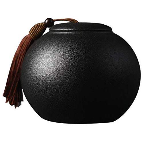 Black Handmade Ceramic Loose Tea Caddy Storage Jar Canister,Food Storage Jar Canister Unique Design Food Canisters for Coffee Spice Nuts Snacks Seasonings (Style 2)