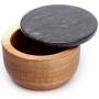 jalz jalz Large Wood Salt Box Spice Seasonings Keeper Solid Natural Acacia Base Black Marble Lid Elegant Design Decorative Boxes Big Capacity