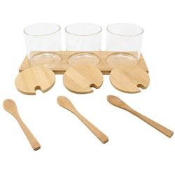 Set of 3 Glass Spice Jars Seasoning Canister Set Salt Sugar Spice Pepper Condiment Container Kitchen Seasonings Tools With Bamboo Spoons Bamboo Lids