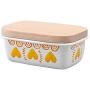 Kitchen Food Storage Jar Airtight Food Storage Butter Box Container Enamel Household Refrigerator Crisper Cheese Container Wooden Cover Heart Pattern(Send Plastic Cover)