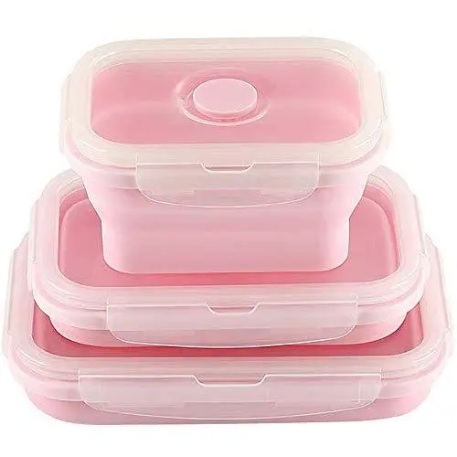 3 Pcs Silicone Food Storage Containers, Portable Folding Lunch Box Space Saving BPA Free Microwave Freezer Dishwasher Safe Leak Proof Perfect 3 Pcs Silicone Food Storage Containers, Portable Folding Lunch Box Space Saving BPA Free Microwave Freezer Dishwasher Safe Leak Proof Perfect