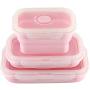 3 Pcs Silicone Food Storage Containers, Portable Folding Lunch Box Space Saving BPA Free Microwave Freezer Dishwasher Safe Leak Proof Perfect