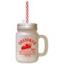Red GrandmaS Homeamade Pe 25 Cents Frosted Glass Mason Jar With Straw