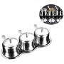 DUDDP Storage Spice lar set Stainless Steel Spice Jars Storage Containers Set, Spice Jars with 3 Serving Spoons Suitable for restaurant/kitchen, etc(3-piece set),Kitchen supplies