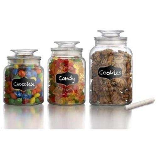 American Atelier Canister Set 3-Piece Glass Jars in 33oz, 44oz & 60oz Chic Retro w/Airtight Lids, Chalkboard, for Cookies, Candy, Coffee, Flour, Sugar, Rice, Pasta, Cereal & More