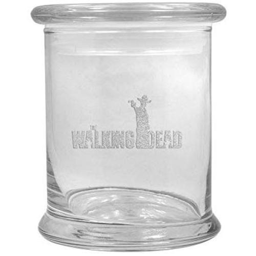 12 oz Clear Glass storage Herb Stash Jar and Lid with Walking Dead Rick Logo