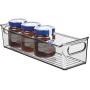 mDesign Slim Plastic Kitchen Pantry Cabinet, Refrigerator or Freezer Food Storage Bin with Handles - Organizer for Fruit, Yogurt, Snacks, Pasta - BPA Free, 14" Long, 2 Pack - Smoke Gray