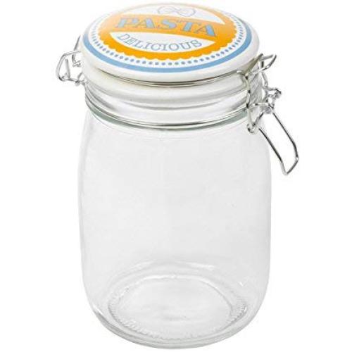 EG Homewares Retro Glass Storage Jar With Metal Clamp & Airtight Silicone Seal For Kitchen Food Storage Tea Rice Pickling Medium - 1 Litre Pasta