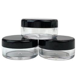 50PCS 15g/0.5oz Clear Plastic Round Pot Jars Bottles Empty Refillable Travel Makeup Sample Packing Container Storage Vials Cans Dispenser with Black Screw Lids for Eye Shadow Nails Jewelry