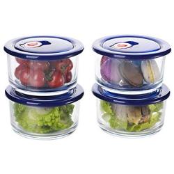 Kitchen Food Storage Jar Airtight Food Storage Glass Food Storage Containers (4-Piece) Dishwasher Safe Steam Release Valve BPA Free Reusable Round Bowl