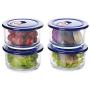 Kitchen Food Storage Jar Airtight Food Storage Glass Food Storage Containers (4-Piece) Dishwasher Safe Steam Release Valve BPA Free Reusable Round Bowl
