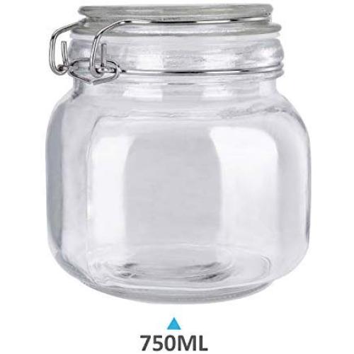 TRUSBER Glass Preserving Jar Clear New Stainless Steel Wire with Wide Mouth Straight Body Glass Lid and Hermetic Rubber Seal for Serving Chocolate, Coffee, Flour, Candy and More