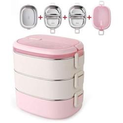 Thermos Food Jar Multi-storey Thermos 304 Stainless Food Flask,Leakproof Insulated Food Containers (Color : Pink, Size : 1750ML)
