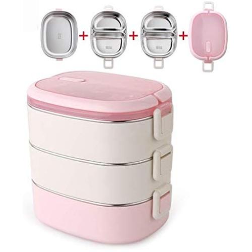 Thermos Food Jar Multi-storey Thermos 304 Stainless Food Flask,Leakproof Insulated Food Containers (Color : Pink, Size : 1750ML)