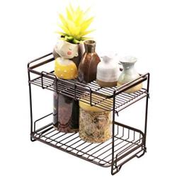 2-Tier Standing Spice Rack Organizer Kitchen Bathroom Countertop Storage Cosmetic Makeup Jars Bottle Holder Removable Shelf (Black)