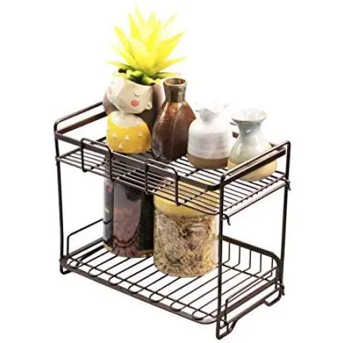 2-Stufen Stehschrank Gewürz Organizer Küchen Bad Schreibtisch Aufbewahrung Kosmetik Make-up Glaskaraffen Becherhalterbare, abnehmbare Regale (Schwarz)
