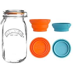 Kilner Store Jar Set, 102-Fluid Ounce Glass Canister with Collapsible Silicone Measuring Cups, Space-Saving & Convenient Design, Airtight Clip Top Lid Keeps Contents Fresh, Dishw