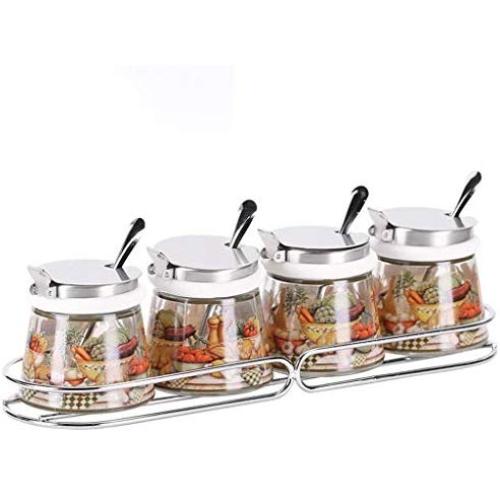 DYFYMX sugar bowl with lid Spice jar, seasoning rack holder with empty glass cruet jar, food storage container with lid, spice jar oil container for kitchen