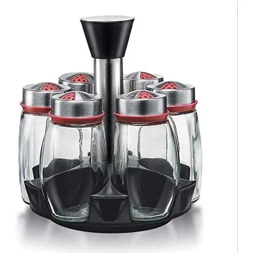 Schwarzes DUDDP Speicherregal Set Spice Racks Salz- und Pfeppermühle Set Gewürzglasregal Rotationsregal Küchenzubehör – Multifunktionales Regal für Küche, Lagerregal (Farbe: Rot)