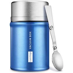 Insulated Food Jar School Lunch Container 26 oz Wide Mouth Stainless Steel Thermos LuenHego Leak Proof Vacuum Thermal Flask with Folding Spoon for School Office Picnic Travel Outdoors - Royal Blue