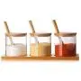 Condiment Container Seasoning Box Set Glass Condiment Canisters Pots with Wooden Spoon Lid and Base Condiment Container Seasoning Box Set Glass Condiment Canisters Pots with Wooden Spoon Lid and Base