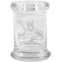 Clear Glass Herb Stash Jar with Lid 2.75 oz with Deadpool Logo from Smoke Promos