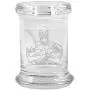 Clear Glass Herb Stash Jar with Lid 2.75 oz with Deadpool Logo from Smoke Promos