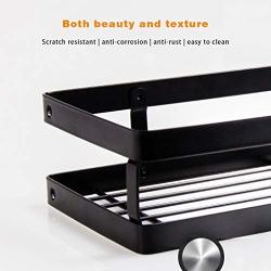 JIAXRACK 2 Tier Metal Kitchen Spice Rack Countertop Standing Corner Shelf Removable Seasoning Organizer Jars Bottle Storage Knife Utensils Holder with 3 Hooks, Black (Size : Package 1)