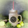 Maroon Trick Or Treat Halloween Candies Label Frosted Glass Mason Jar With Straw